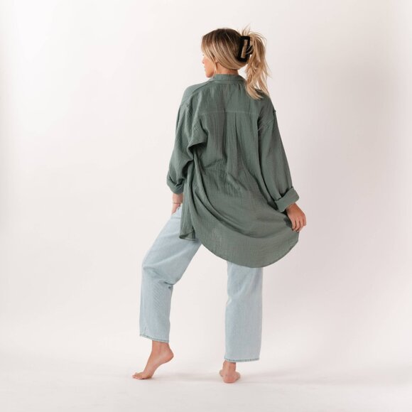 NWT - Lotus and Luna: Boyfriend Button Up Shirt  - Sage - Picture 3 of 9